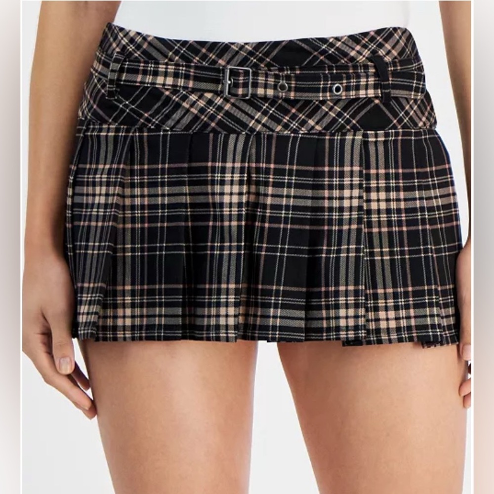 Madden Girl, NWOT, Juniors' Pleated Plaid Belted Mini Skirt, XL